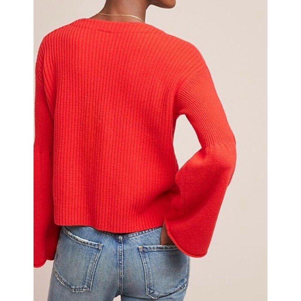 Moth By Anthropologie Bell Sleeve Cardigan Women Small Red Preppy Romantic - Picture 11 of 11